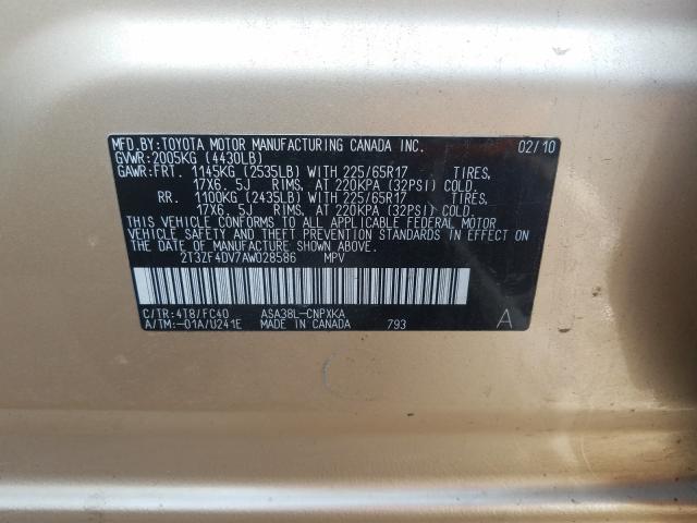 Photo 10 from auction – 2010 TOYOTA RAV4 with VIN 2T3ZF4DV7AW028586