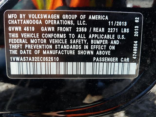 Photo 10 from auction – 2014 VOLKSWAGEN PASSAT S with VIN 1VWAS7A32EC052510