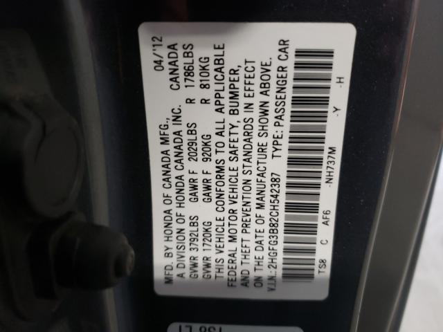 Photo 10 from auction – 2012 HONDA CIVIC EX with VIN 2HGFG3B82CH542387
