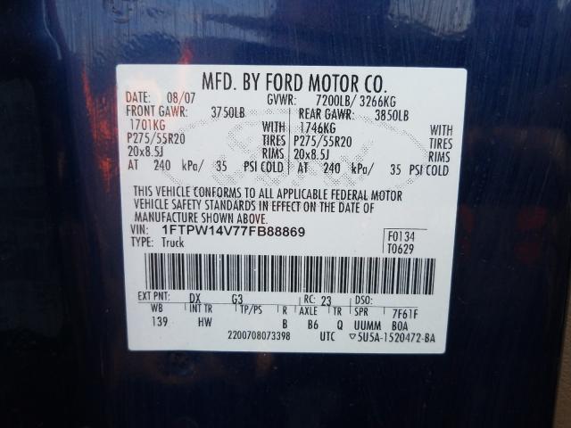 Photo 10 from auction – 2007 FORD F150 SUPER with VIN 1FTPW14V77FB88869