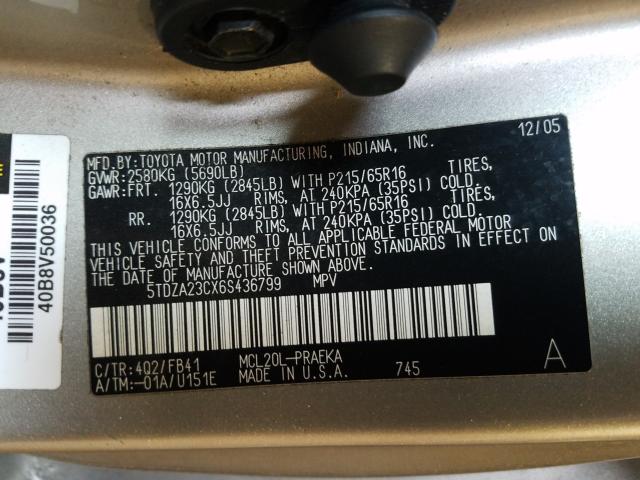 Photo 10 from auction – 2006 TOYOTA SIENNA CE with VIN 5TDZA23CX6S436799