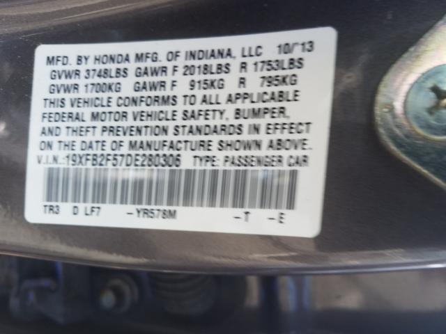 Photo 10 from auction – 2013 HONDA CIVIC LX with VIN 19XFB2F57DE280306