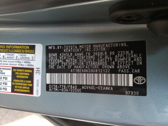 Photo 10 from auction – 2009 TOYOTA CAMRY BASE with VIN 4T1BE46K59U812132