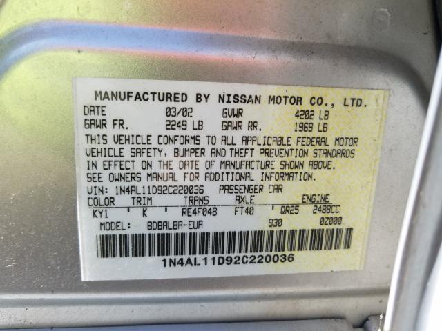 Photo 10 from auction – 2002 NISSAN ALTIMA BAS with VIN 1N4AL11D92C220036