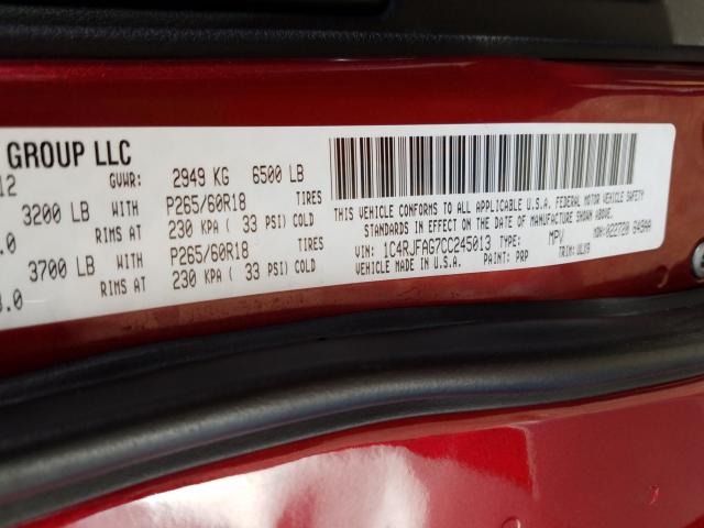 Photo 10 from auction – 2012 JEEP GRAND CHER with VIN 1C4RJFAG7CC245013