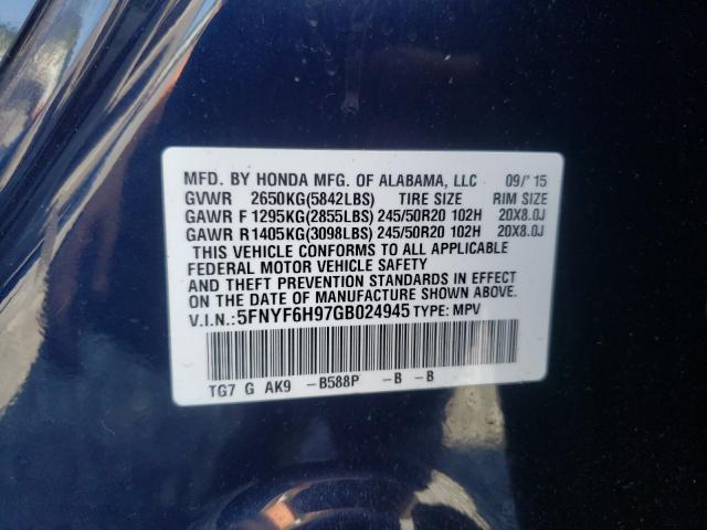 Zdjęcie 10 z aukcji – 2016 HONDA PILOT ELIT z VIN 5FNYF6H97GB024945