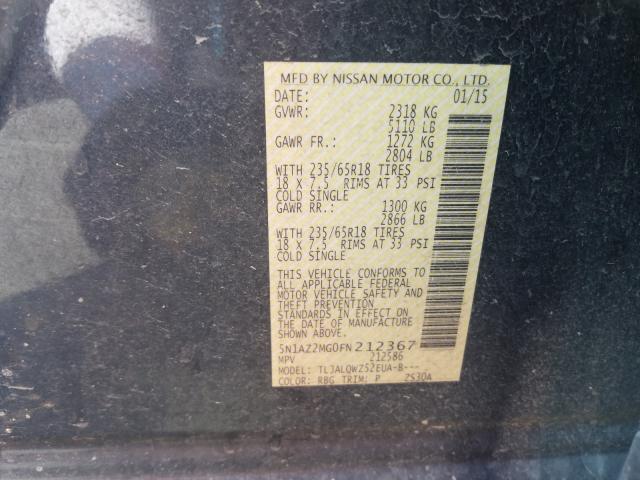 Photo 10 from auction – 2015 NISSAN MURANO with VIN 5N1AZ2MG0FN212367
