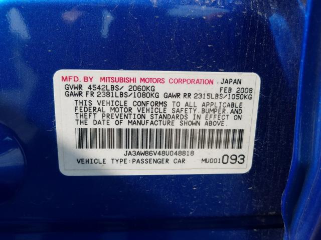 Photo 10 from auction – 2008 MITSUBISHI LANCER EVO with VIN JA3AW86V48U048818