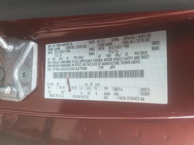 Photo 10 from auction – 2016 FORD ESCAPE SE with VIN 1FMCU0G72GUA27896