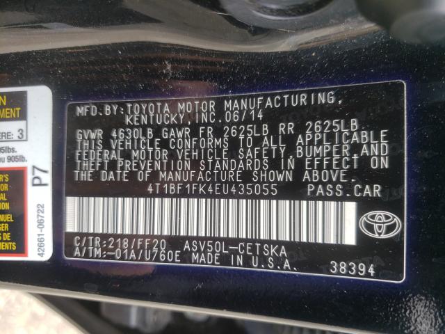Photo 10 from auction – 2014 TOYOTA CAMRY L with VIN 4T1BF1FK4EU435055