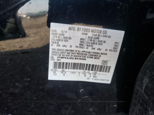Photo 10 from auction – 2020 FORD EDGE SEL with VIN 2FMPK4J96LBA38490