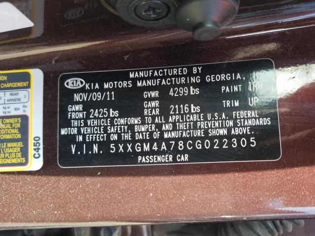 Photo 10 from auction – 2012 KIA OPTIMA LX with VIN 5XXGM4A78CG022305