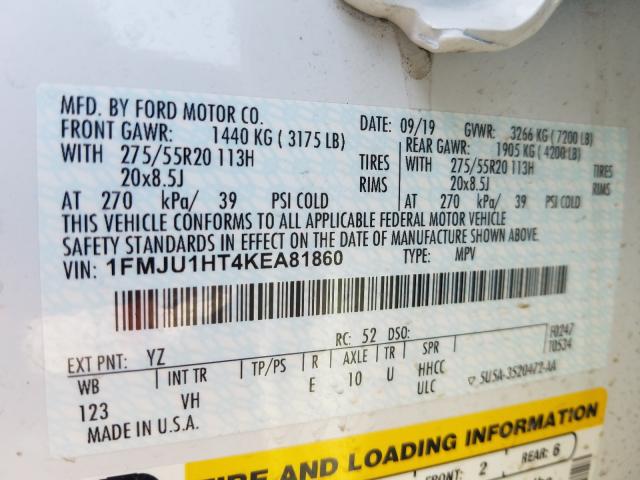 Photo 10 from auction – 2019 FORD EXPEDITION with VIN 1FMJU1HT4KEA81860