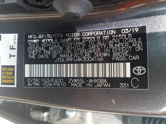 Photo 10 from auction – 2019 TOYOTA PRIUS with VIN JTDL9RFU4K3004166