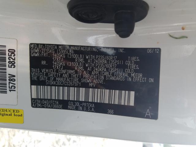 Photo 10 from auction – 2012 TOYOTA SIENNA LE with VIN 5TDKK3DC7CS267971