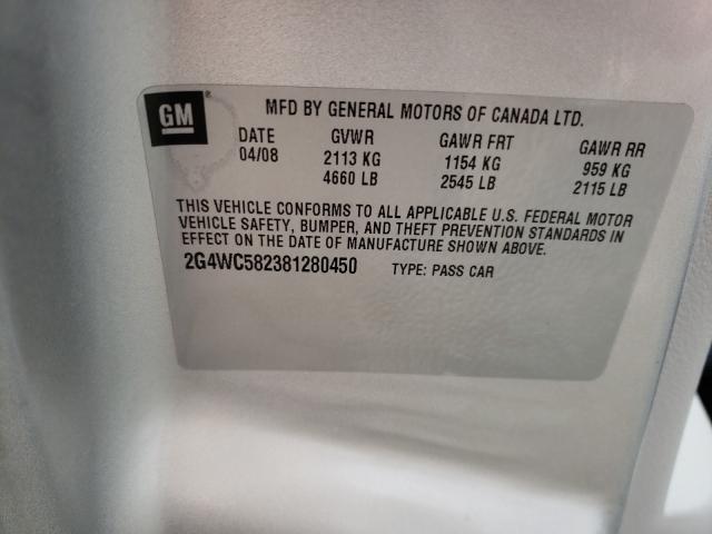 Photo 10 from auction – 2008 BUICK LACROSSE C with VIN 2G4WC582381280450