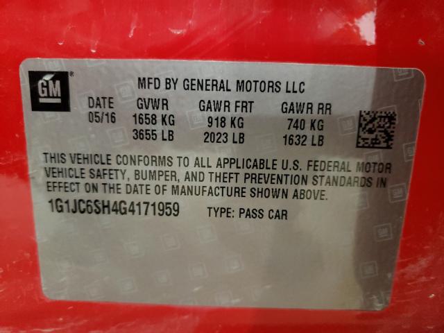 Photo 10 from auction – 2016 CHEVROLET SONIC LT with VIN 1G1JC6SH4G4171959