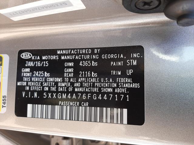 Photo 10 from auction – 2015 KIA OPTIMA with VIN 5XXGM4A76FG447171