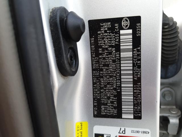 Photo 10 from auction – 2012 TOYOTA CAMRY HYBR with VIN 4T1BD1FK3CU037385