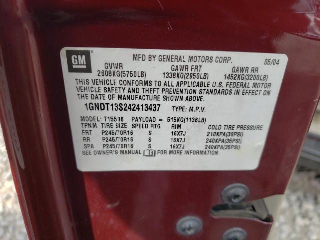 Photo 10 from auction – 2004 CHEVROLET TRAILBLAZE with VIN 1GNDT13S242413437