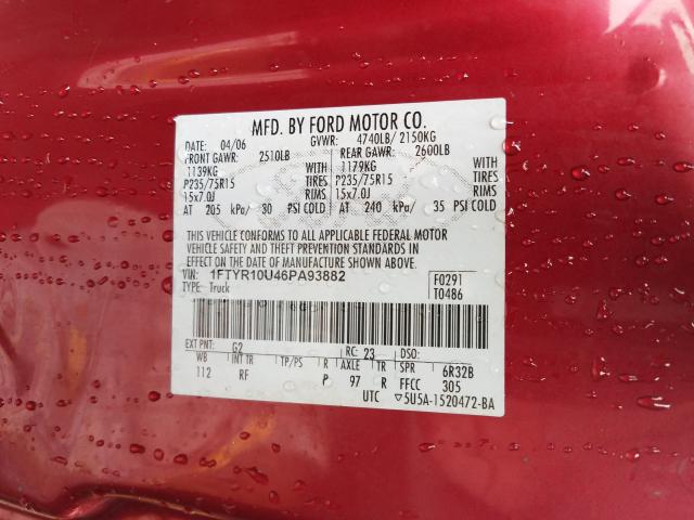 Photo 10 from auction – 2006 FORD RANGER with VIN 1FTYR10U46PA93882