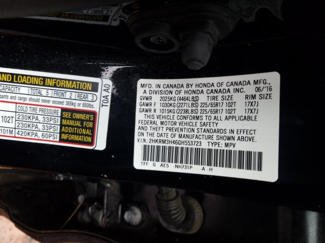 Photo 10 from auction – 2016 HONDA CR-V SE with VIN 2HKRM3H46GH553723