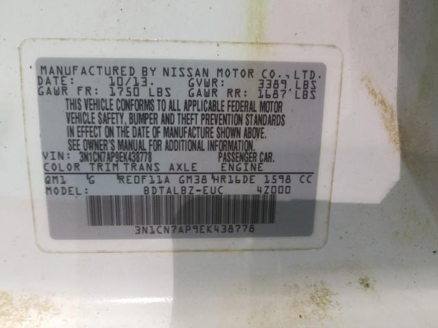 Photo 10 from auction – 2014 NISSAN VERSA S with VIN 3N1CN7AP9EK438778