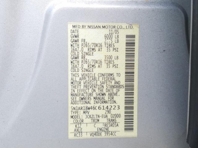 Photo 10 from auction – 2006 NISSAN PATHFINDER with VIN 5N1AR18W46C614223