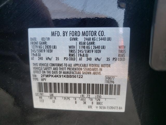 Photo 10 from auction – 2019 FORD EDGE TITAN with VIN 2FMPK4K91KBB56122