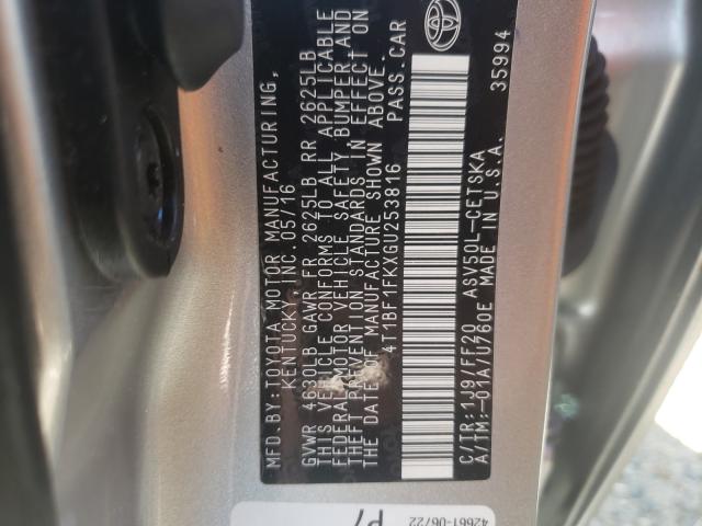 Photo 10 from auction – 2016 TOYOTA CAMRY LE with VIN 4T1BF1FKXGU253816