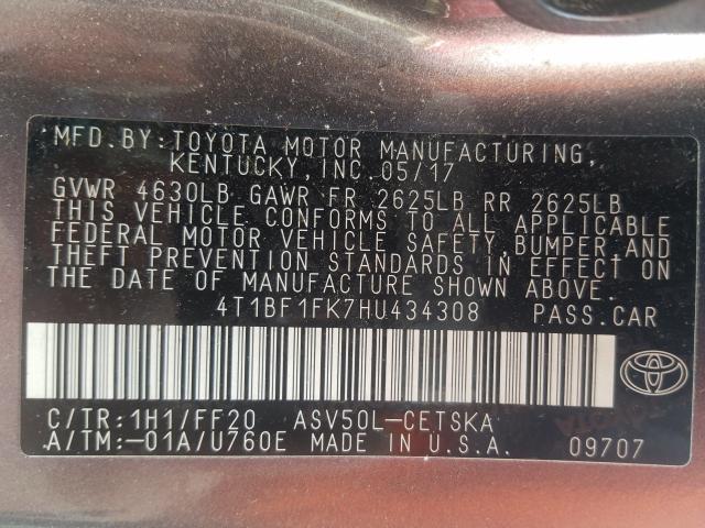 Photo 10 from auction – 2017 TOYOTA CAMRY LE with VIN 4T1BF1FK7HU434308