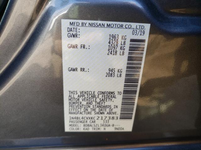 Photo 10 from auction – 2019 NISSAN ALTIMA SR with VIN 1N4BL4CVXKC217383