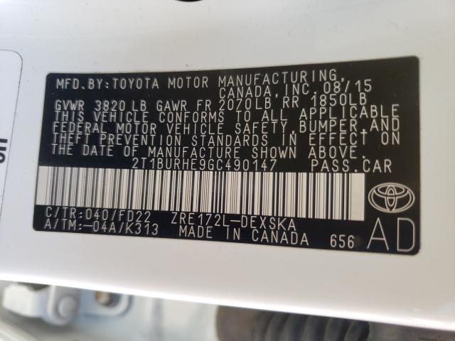 Photo 10 from auction – 2016 TOYOTA COROLLA L with VIN 2T1BURHE9GC490147