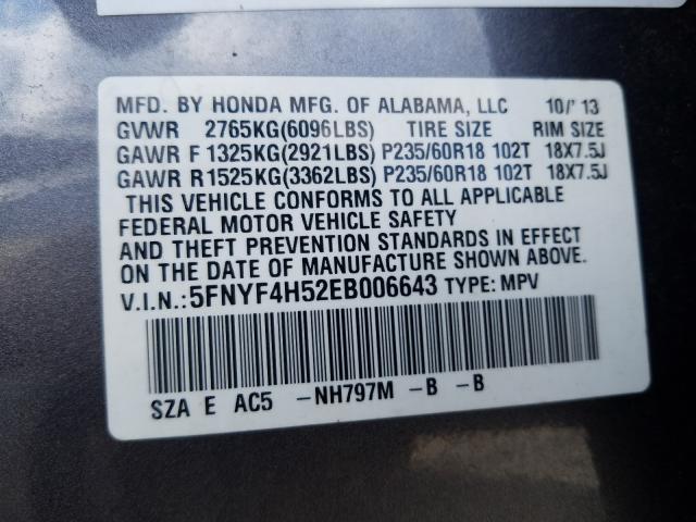 Photo 10 from auction – 2014 HONDA PILOT EXL with VIN 5FNYF4H52EB006643