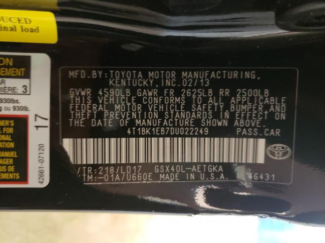 Photo 10 from auction – 2013 TOYOTA AVALON BAS with VIN 4T1BK1EB7DU022249