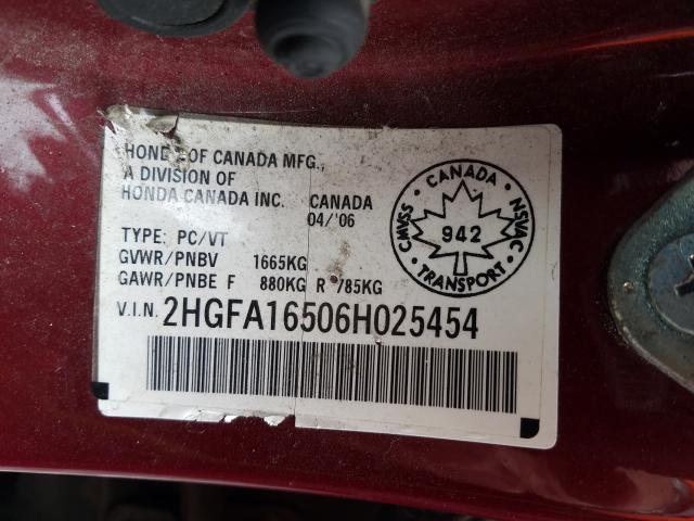 Photo 10 from auction – 2006 HONDA CIVIC LX with VIN 2HGFA16506H025454