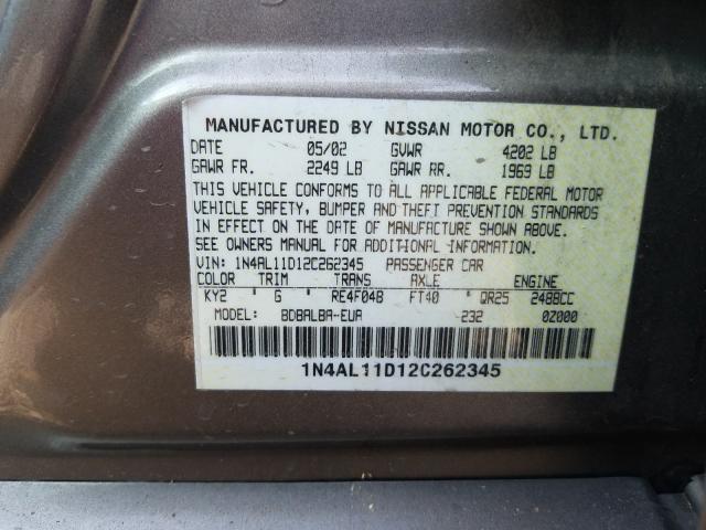 Photo 10 from auction – 2002 NISSAN ALTIMA BAS with VIN 1N4AL11D12C262345