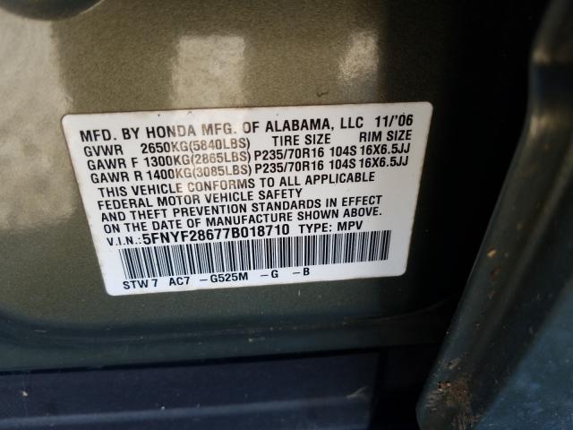 Photo 10 from auction – 2007 HONDA PILOT EXL with VIN 5FNYF28677B018710
