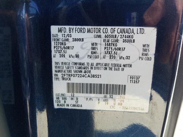 Photo 10 from auction – 2004 FORD F-150 HERI with VIN 2FTRF07224CA38521