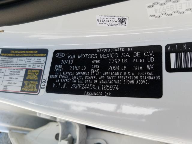 Photo 10 from auction – 2020 KIA FORTE FE with VIN 3KPF24ADXLE185974
