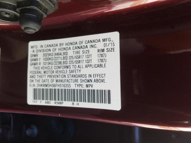 Photo 10 from auction – 2015 HONDA CR-V EX with VIN 2HKRM3H56FH516355
