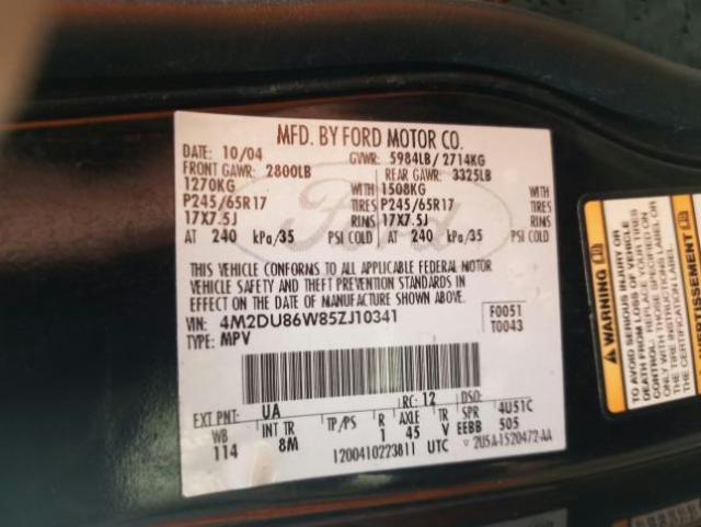 Photo 10 from auction – 2005 MERCURY MOUNTAINEE with VIN 4M2DU86W85ZJ10341