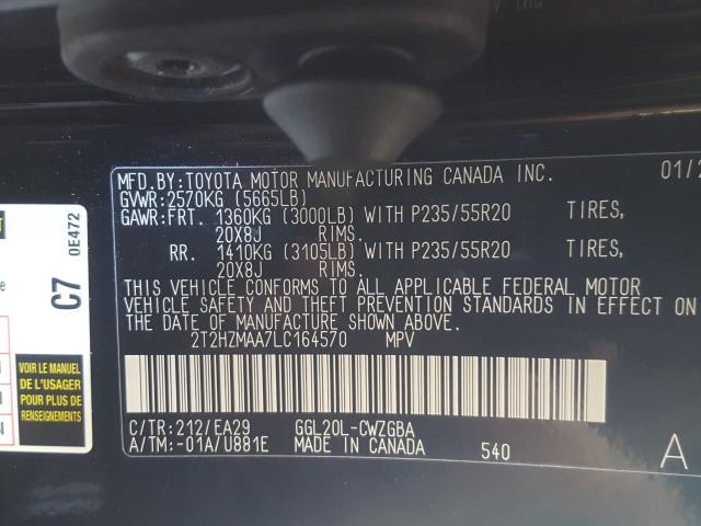 Photo 10 from auction – 2020 LEXUS RX 350 with VIN 2T2HZMAA7LC164570
