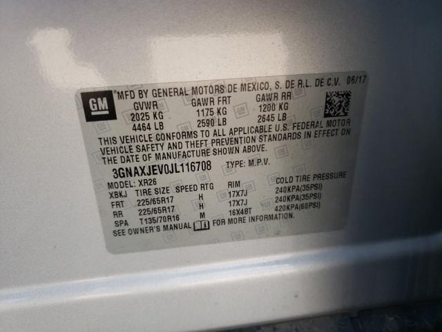 Photo 10 from auction – 2018 CHEVROLET EQUINOX LT with VIN 3GNAXJEV0JL116708