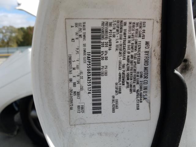 Photo 10 from auction – 2003 FORD TAURUS SES with VIN 1FAFP55U83A255174