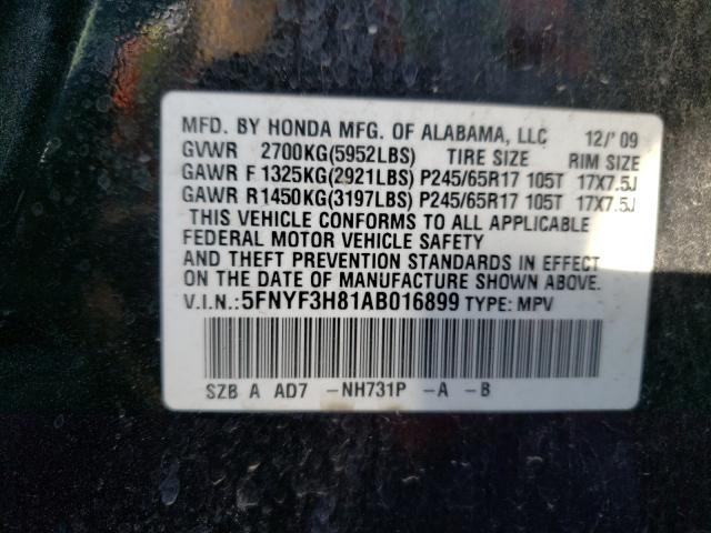 Photo 10 from auction – 2010 HONDA PILOT TOUR with VIN 5FNYF3H81AB016899