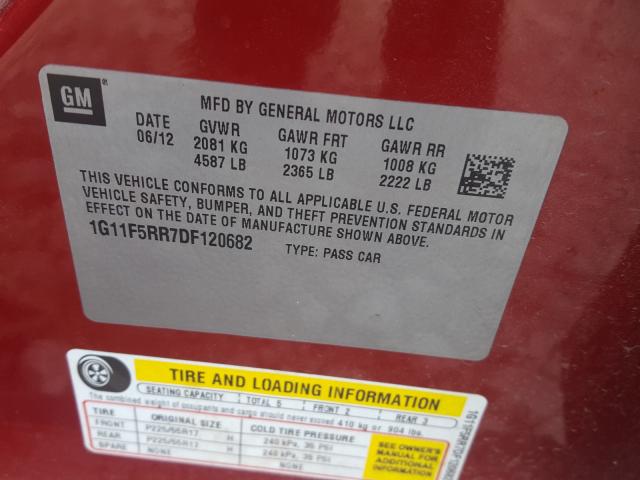 Photo 10 from auction – 2013 CHEVROLET MALIBU 2LT with VIN 1G11F5RR7DF120682