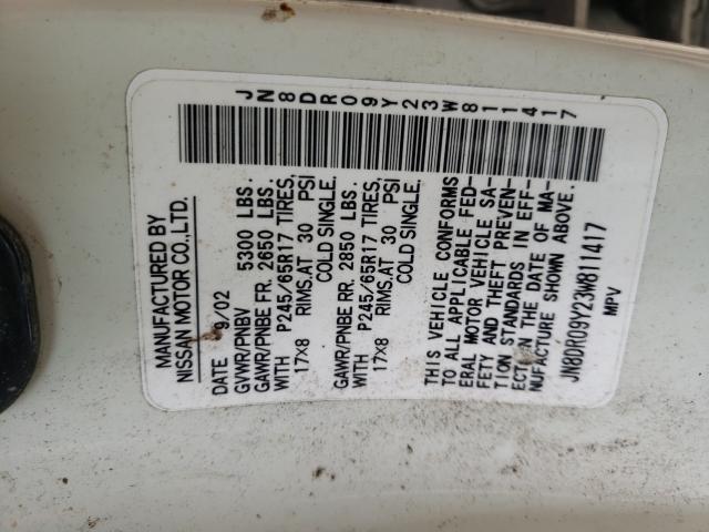 Photo 10 from auction – 2003 NISSAN PATHFINDER with VIN JN8DR09Y23W811417