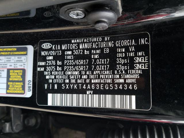 Photo 10 from auction – 2014 KIA SORENTO LX with VIN 5XYKT4A63EG534346