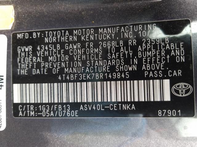 Photo 10 from auction – 2011 TOYOTA CAMRY BASE with VIN 4T4BF3EK7BR149845